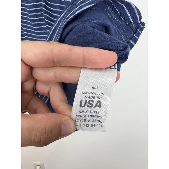 FRESH PRODUCE Women’s L Pinstripe Janey Slub T cotton short sleeve Lagoon Blue - Picture 7 of 9